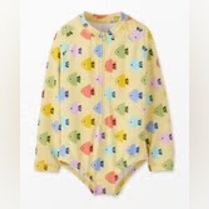 🐠 NEW Hanna Andersson One-Piece Rashguard Swimsuit  - Rainbow Fish on Limoncello